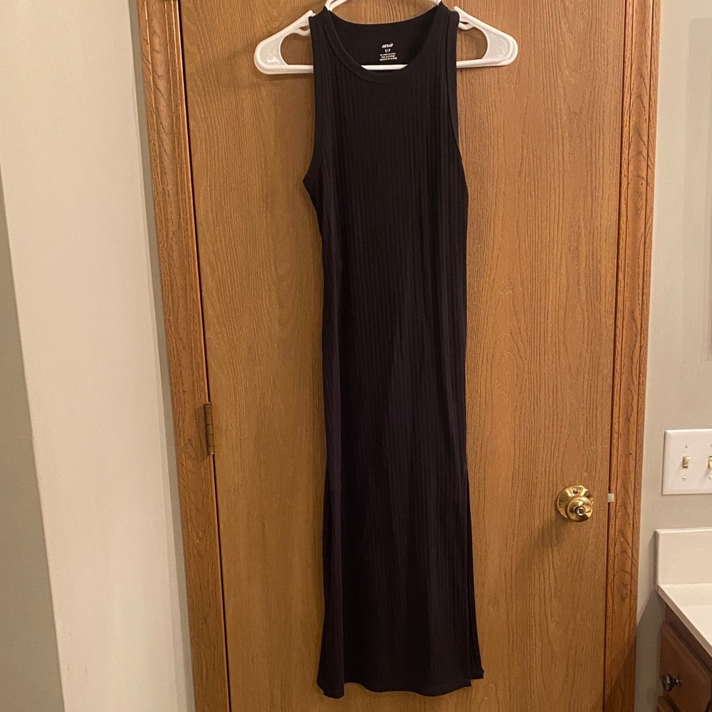 Aerie Black Ribbed Midi Dress